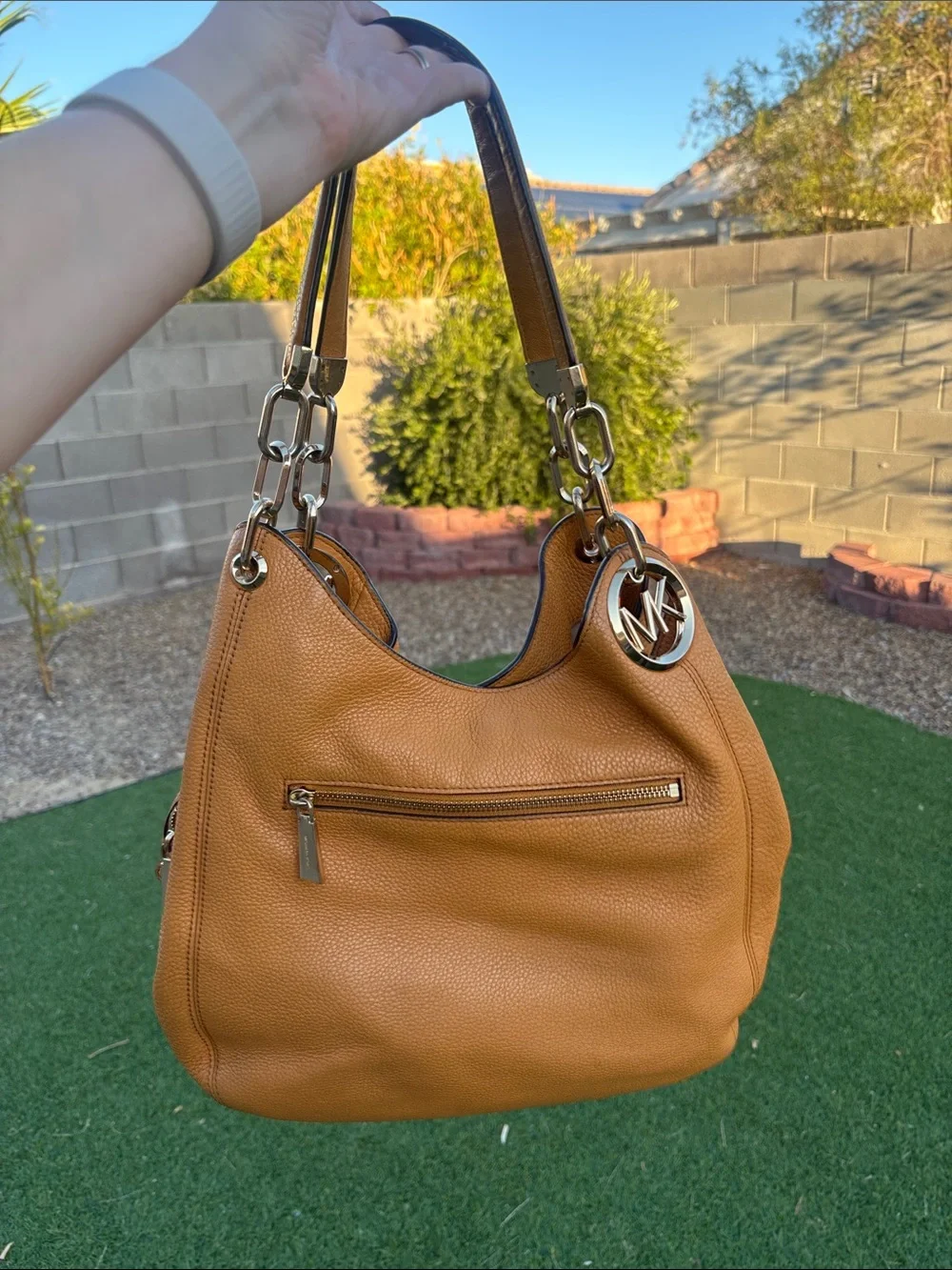 Michael Kors Lillie Large Pebbled Leather Slouchy Hobo Bag Marigold Warm Amber